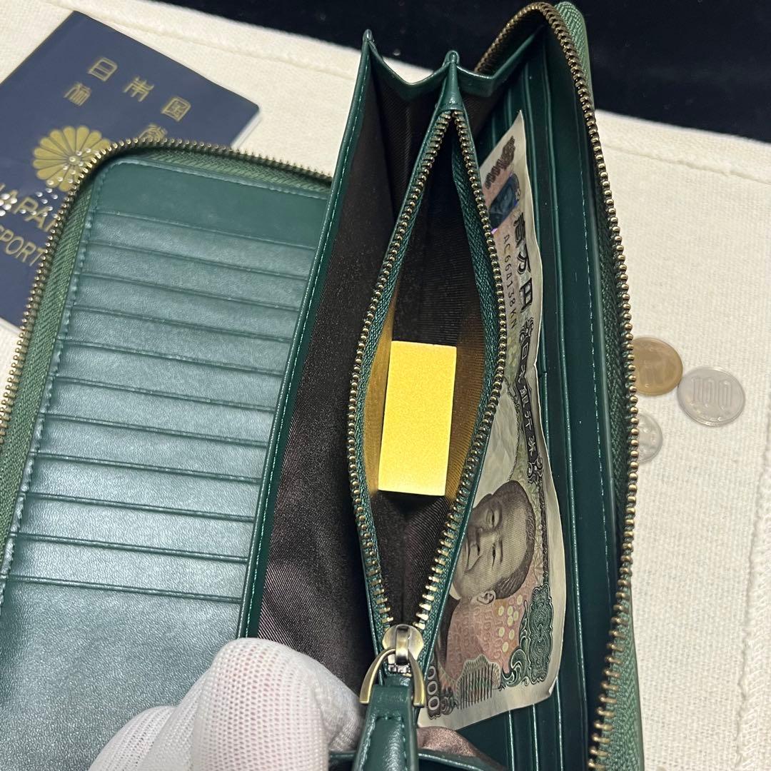 あ*る様 緑　グリーン　イタリアンレザー メンズ 牛革/本革ラウンドファスナー長