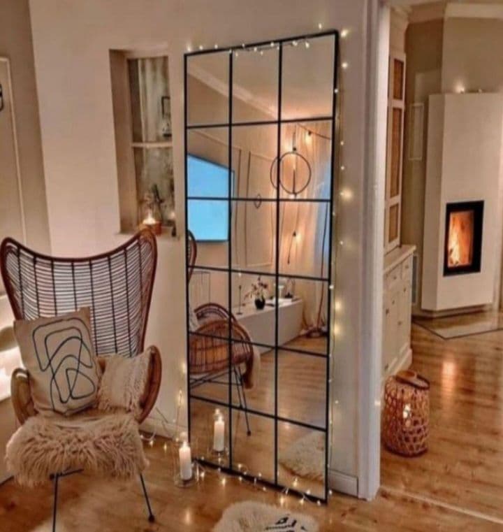 壁掛け鏡　格子デザイン　格子　海外風　インテリア　立て掛け　大型ミラー　12枚