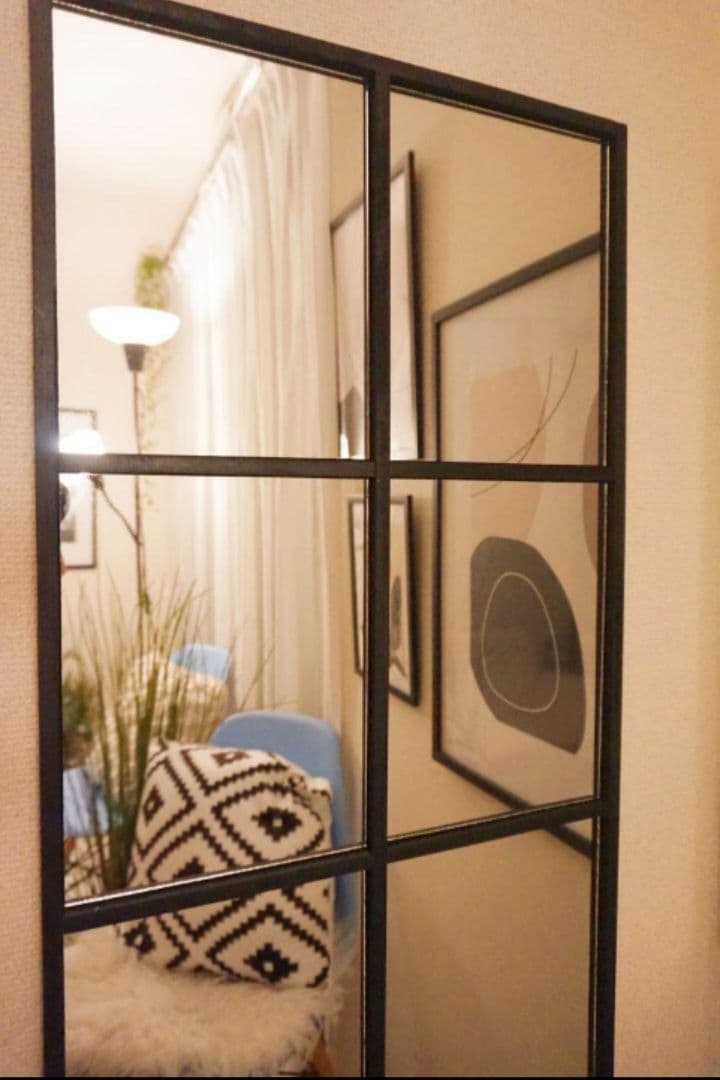 壁掛け鏡　格子デザイン　格子　海外風　インテリア　立て掛け　大型ミラー　12枚