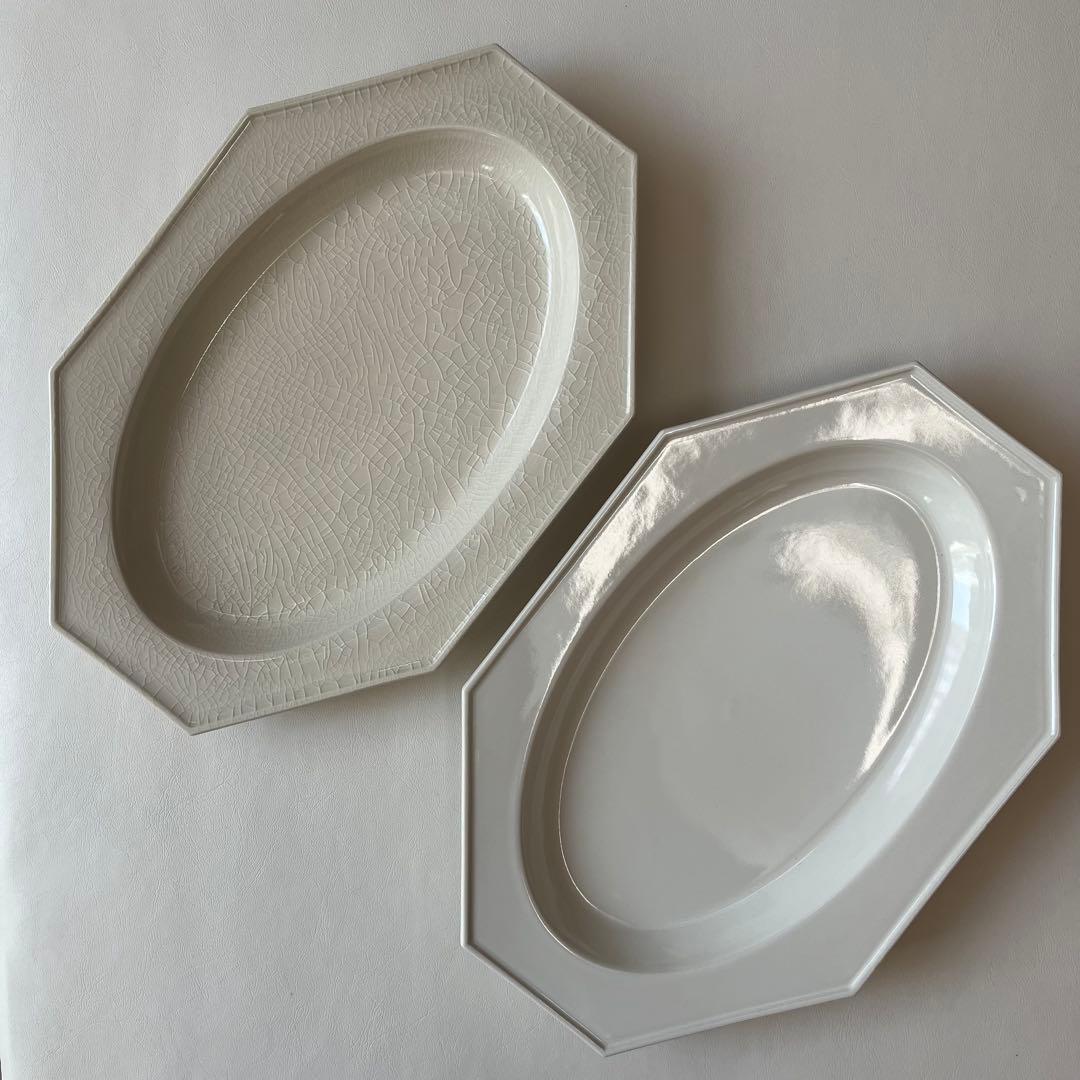 【新品未使用】石川隆児 オーバル 八角皿 ホワイト 貫入