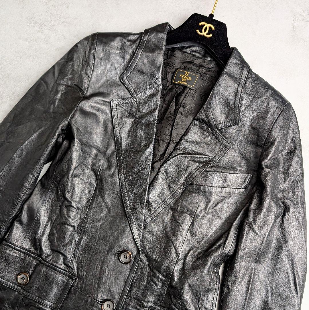 【訳あり】FENDI フェンディ レザーテーラードジャケット 本革 ブラック