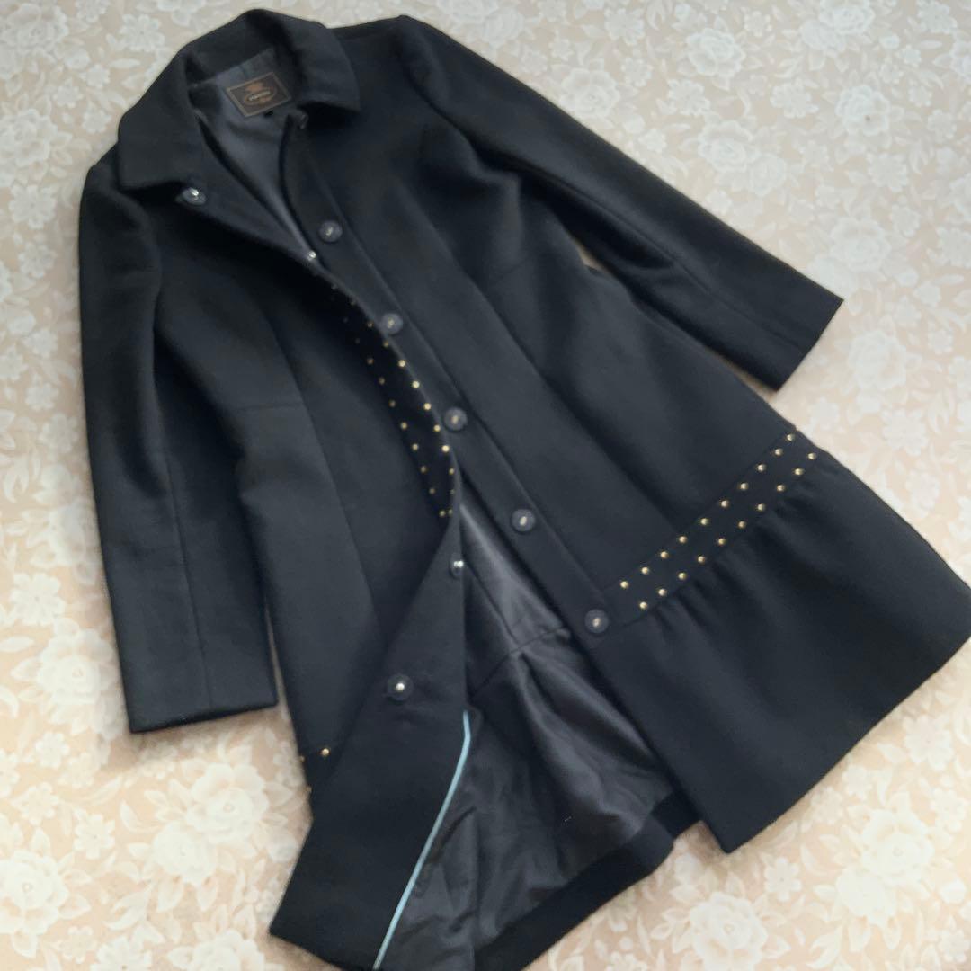 美品　TOCCA トッカ　ウール　スタッズ装飾　ステンカラーロングコート0黒