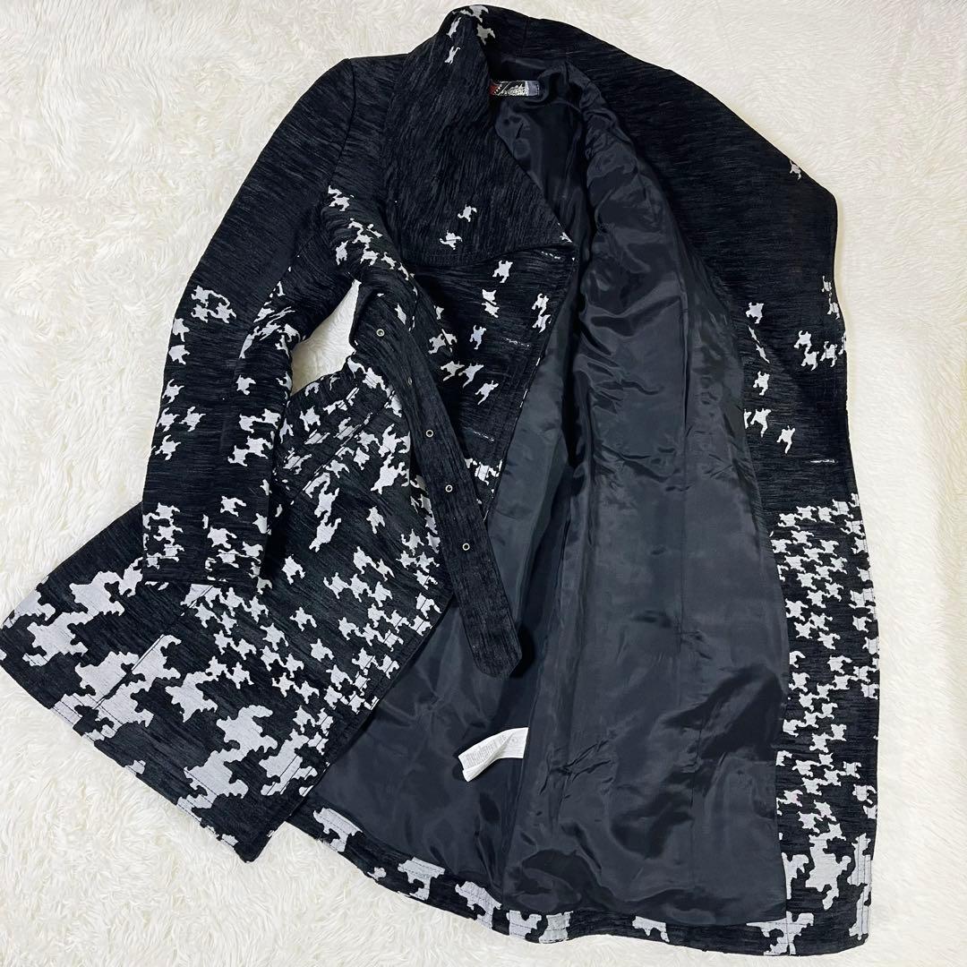 美品 デシグアル Desigual 千鳥格子 総柄 ロングコート ベルト 42号