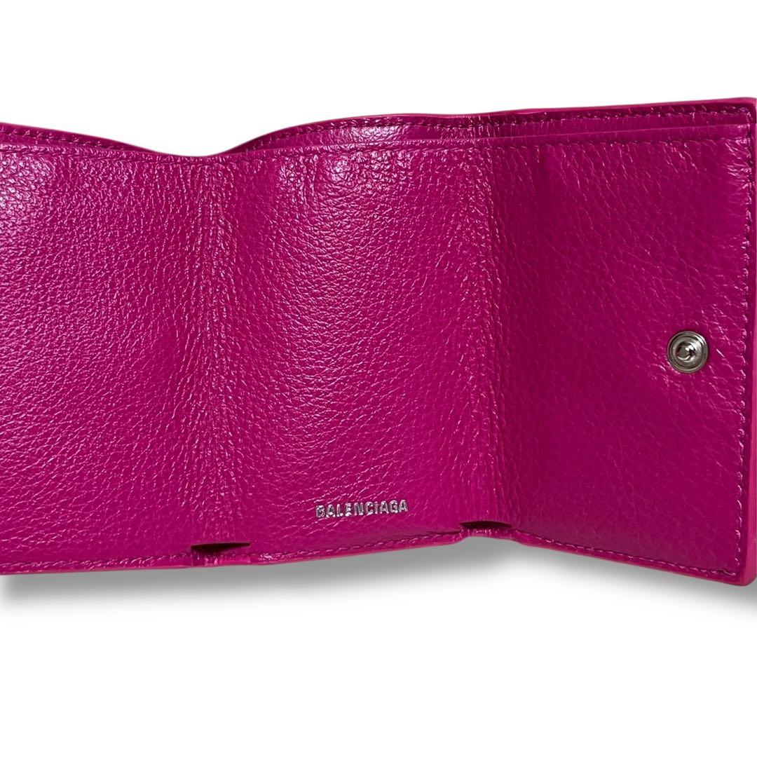 バレンシアガ　三つ折り財布　ピンク　ペーパーミニウォレット