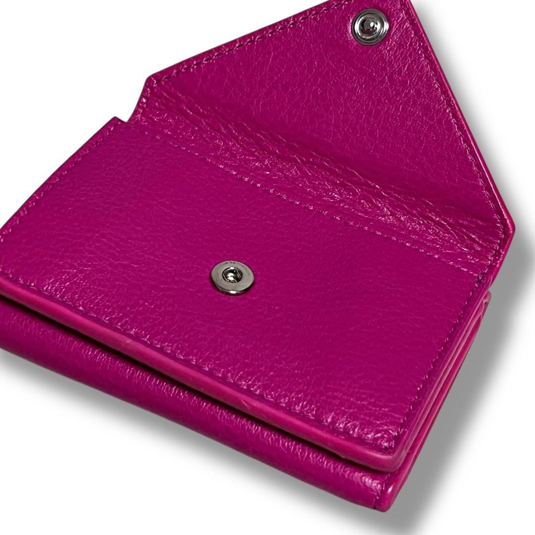 バレンシアガ　三つ折り財布　ピンク　ペーパーミニウォレット