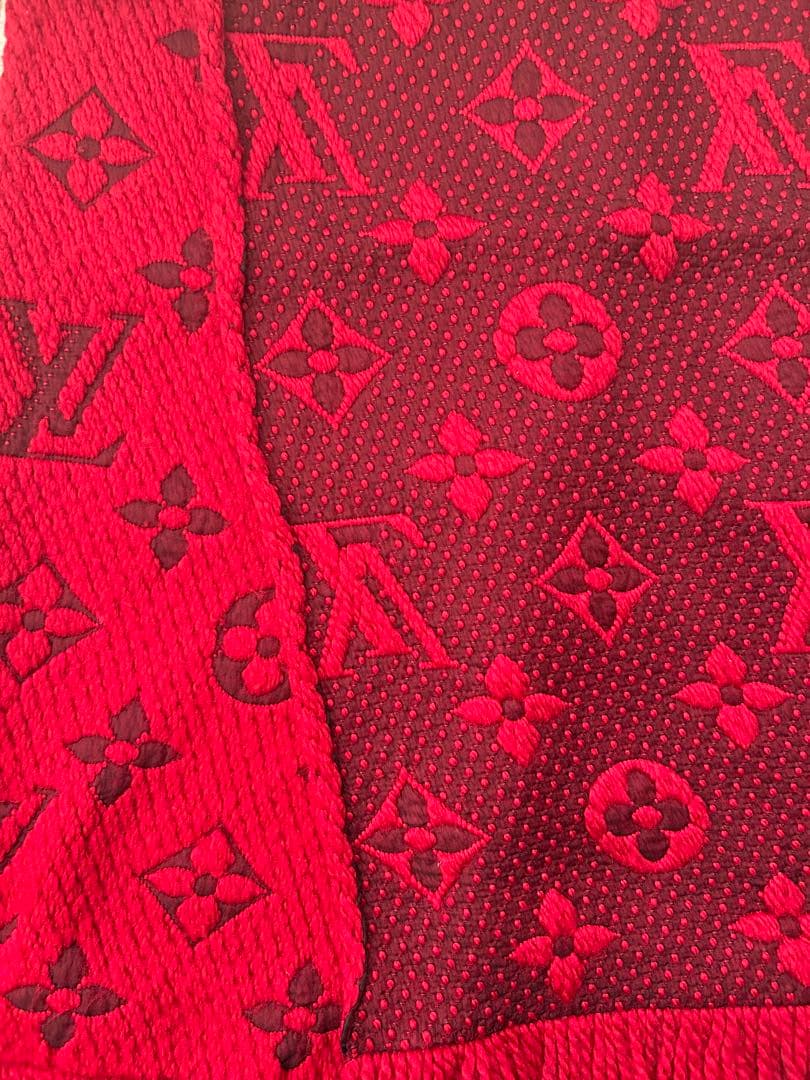 Louis Vuitton 赤 マフラー フリンジ付き ウール シルク イタリア