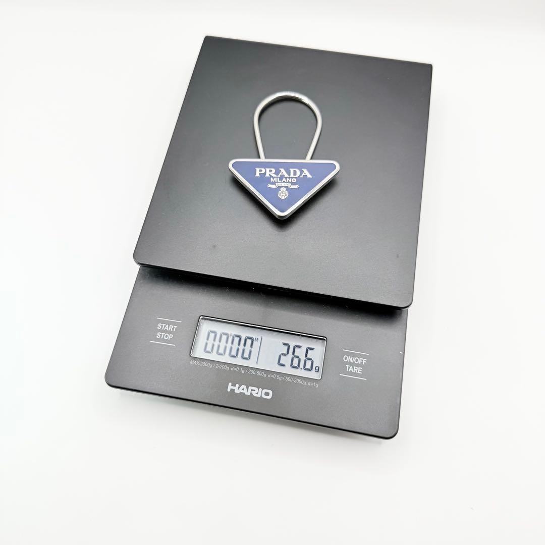 【美品】PRADA プラダ　三角ロゴ　キーホルダー　キーリング　ユニセックス　紺