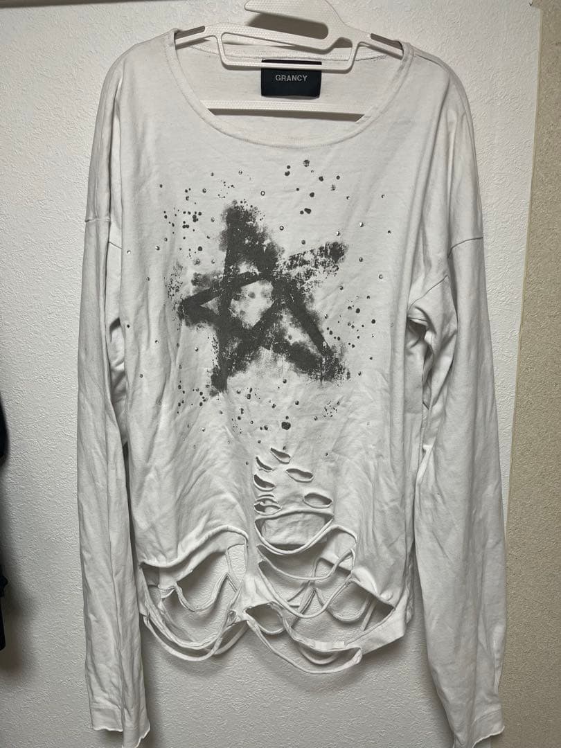 GRANCY ラインストーンデザイン グラフィックダメージ ロンT Sサイズ