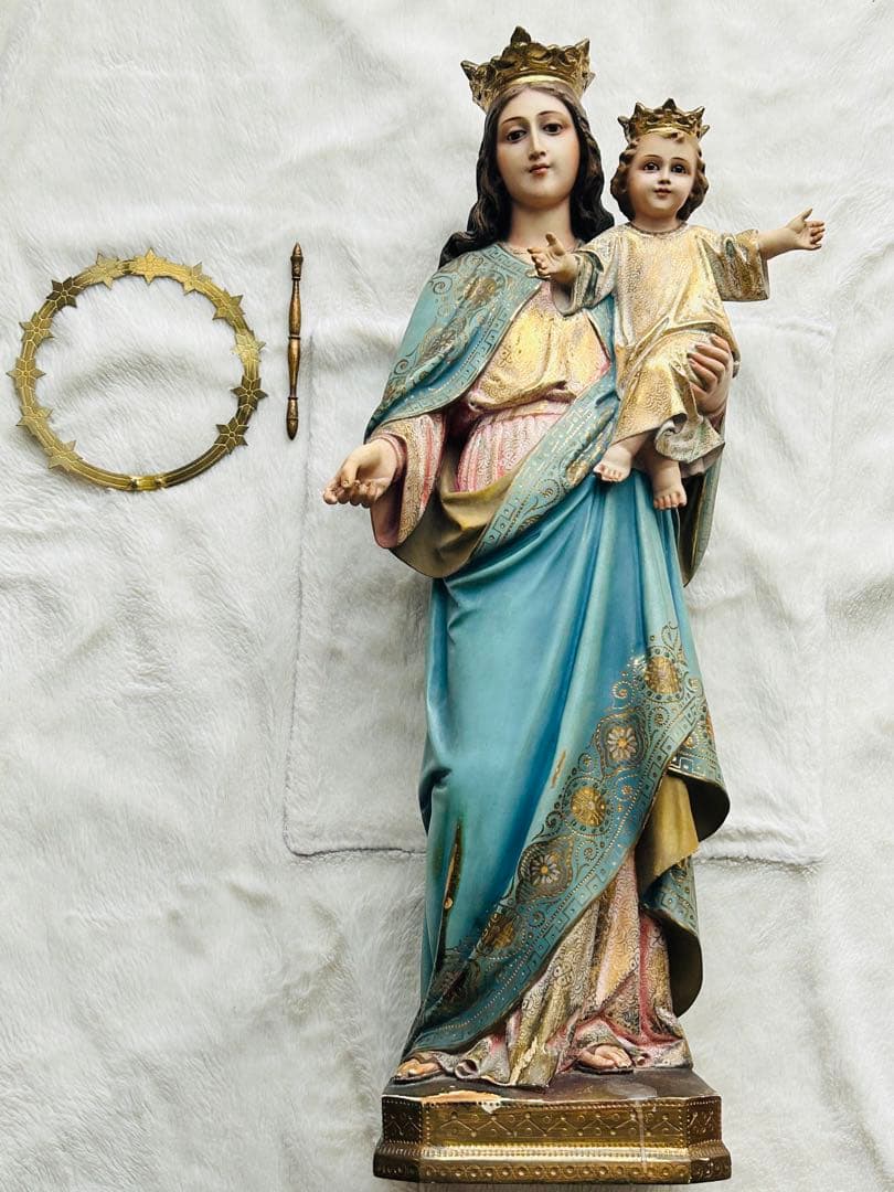 【超超希少】✞イエズス様を抱く聖母マリア像　宗教彫刻　アンティーク