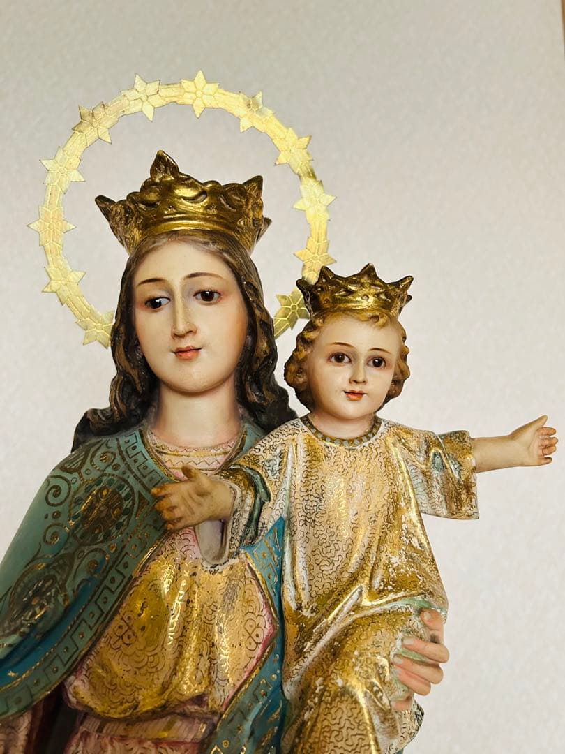 【超超希少】✞イエズス様を抱く聖母マリア像　宗教彫刻　アンティーク