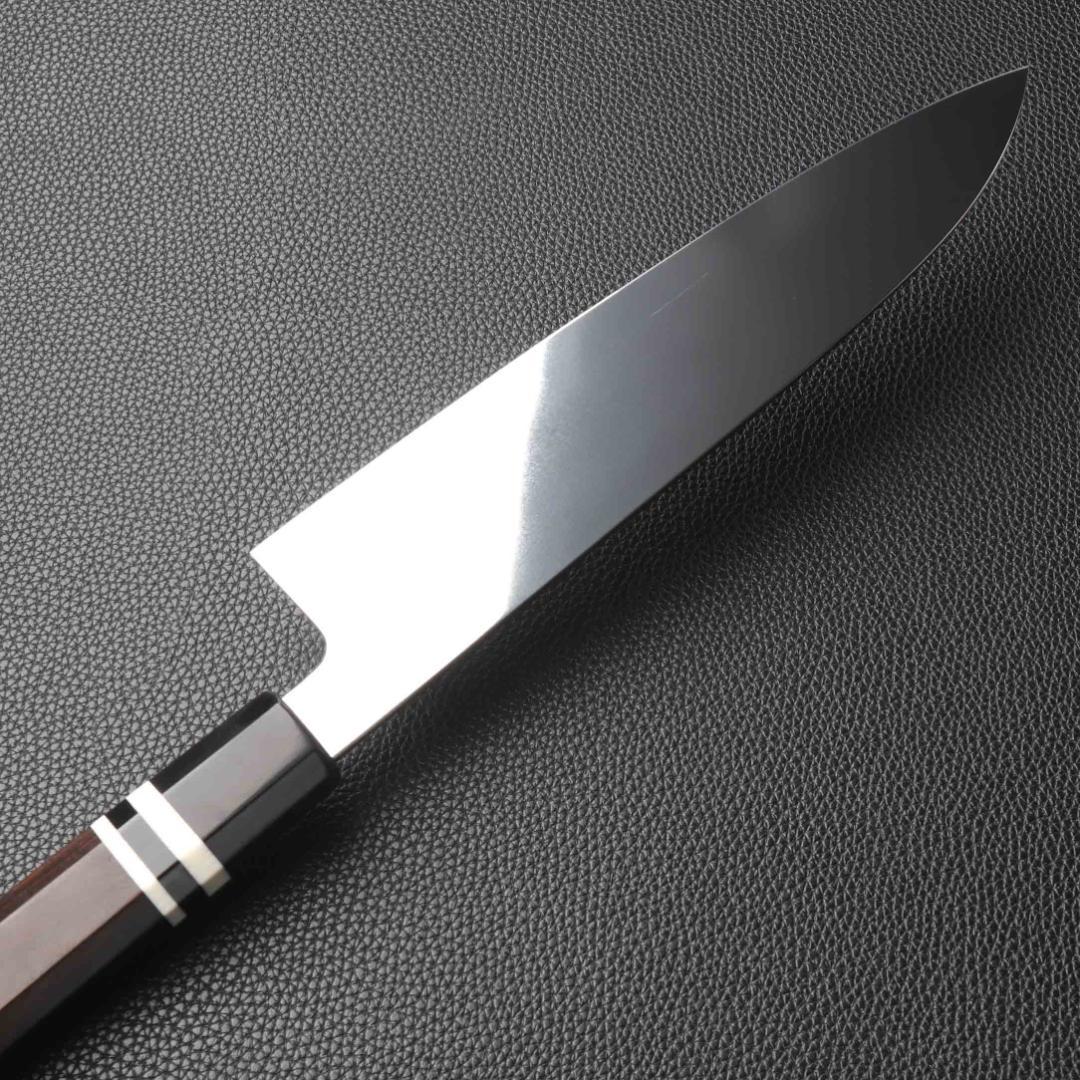 11040牛刀7寸家庭用 業務用刺身包丁鏡面仕上げ両刃 黒檀黒水牛白三本巻八角柄