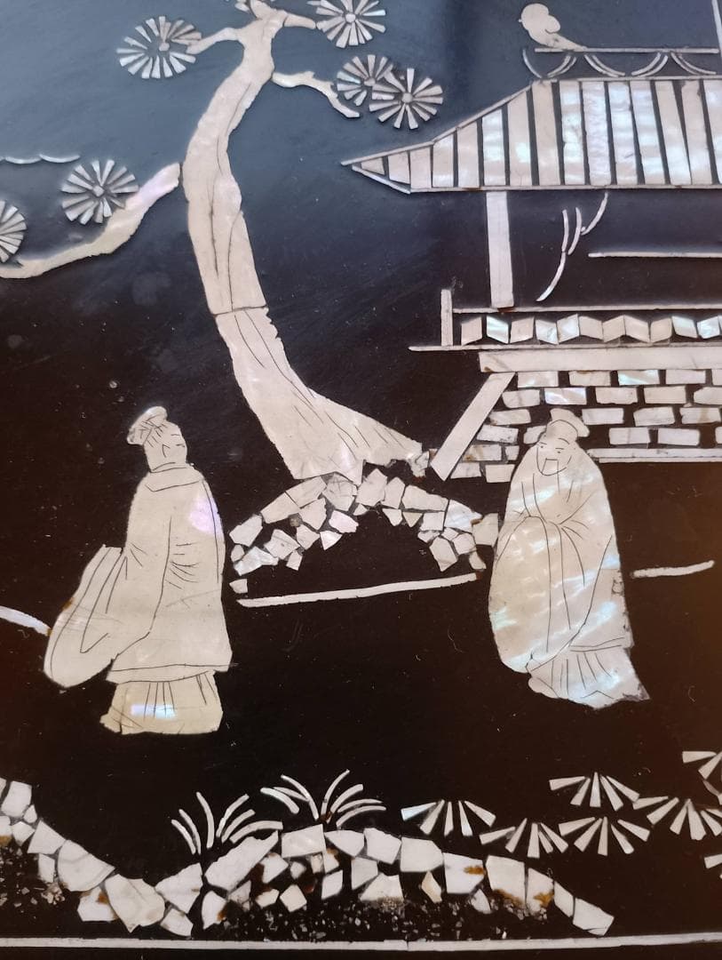 螺鈿人物風景文 卓上花台　昭和期 和工芸 飾り台