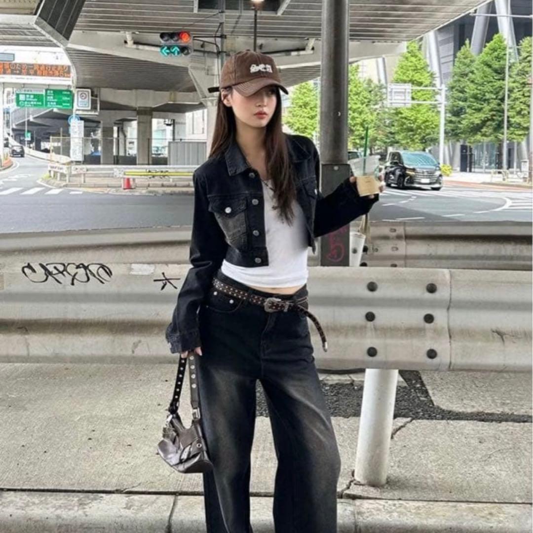 Trifle トライフル クロップドジャケットデニムセットアップ　ブラック　F