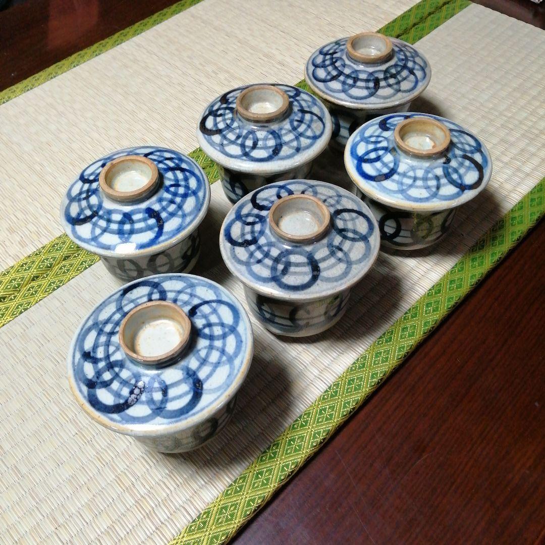 犬山焼　安南手蓋付碗　6客　10cm　大正〜昭和初期