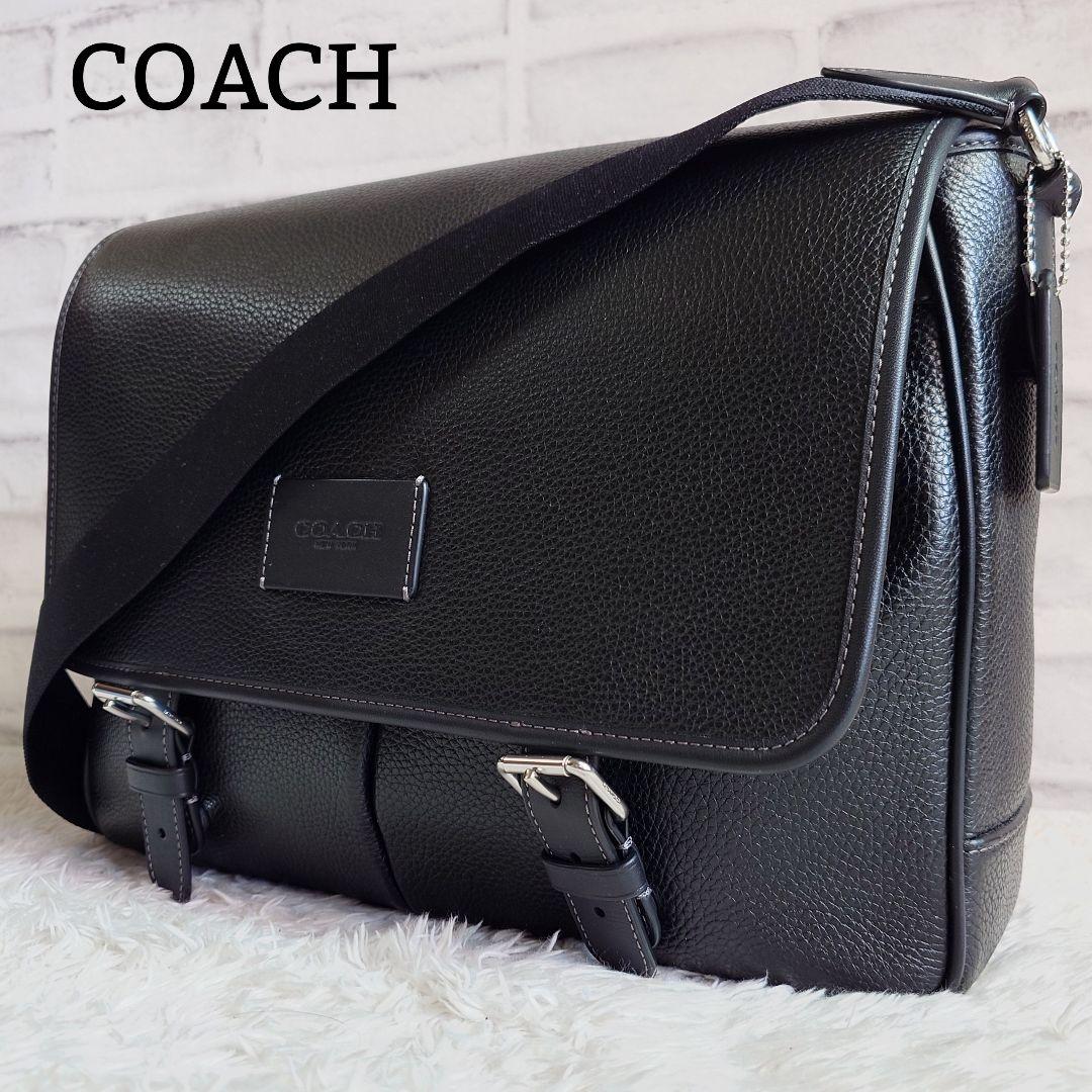 美品 コーチ スプリント メッセンジャー A4収納可 レザー 斜め掛け ブラック