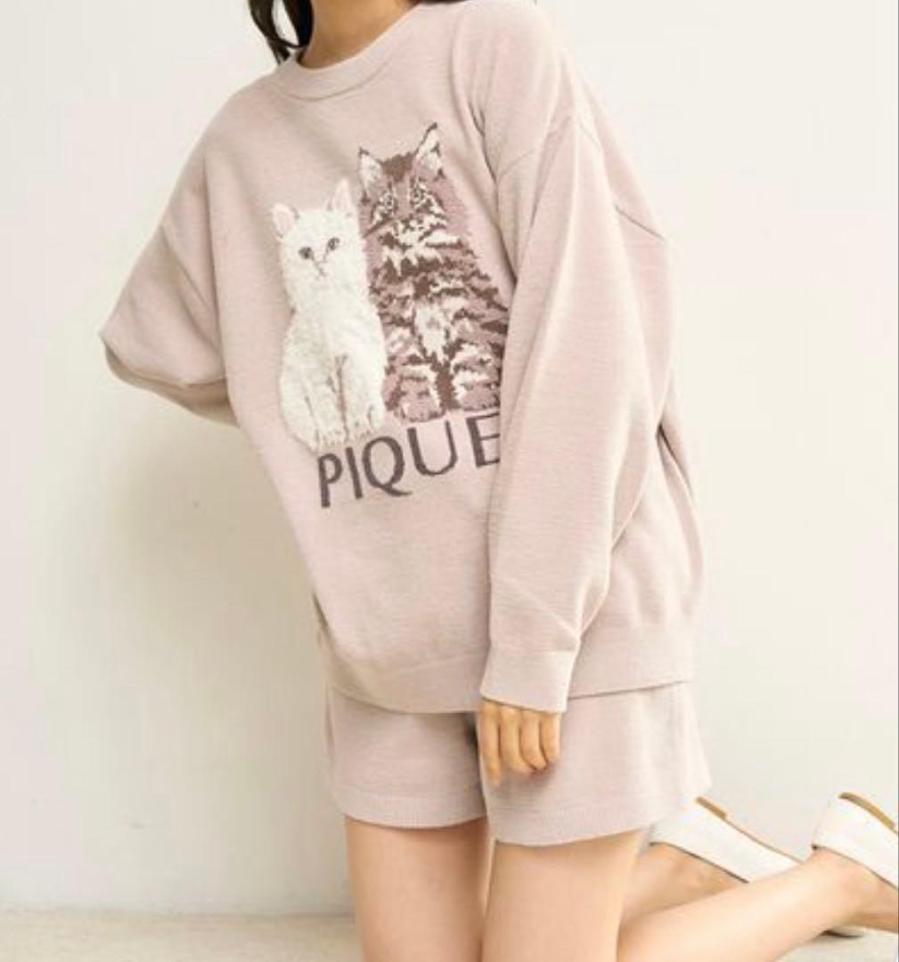 新品♡ジェラートピケ♡ツインキャットジャガードプルオーバー&ショートパンツセット