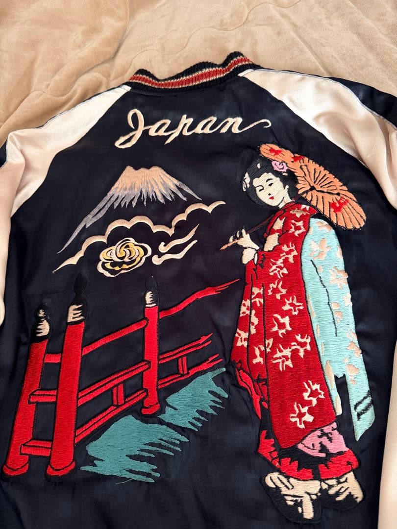 ２面用 テーラー東洋 虎 富士山 和服の女性 日本限定スカジャン vintage