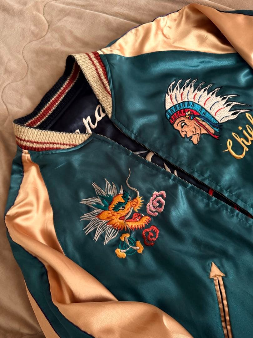 ２面用 テーラー東洋 虎 富士山 和服の女性 日本限定スカジャン vintage