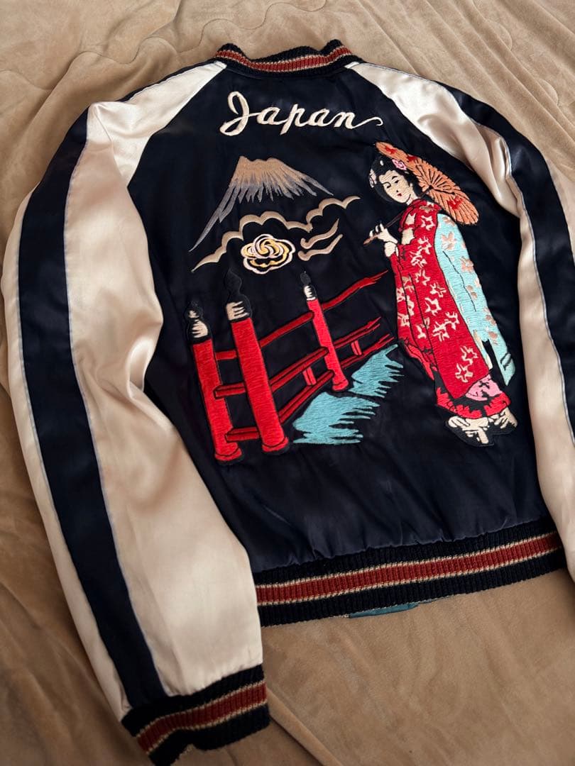 ２面用 テーラー東洋 虎 富士山 和服の女性 日本限定スカジャン vintage