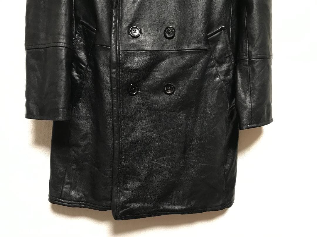 シェラック SHELLAC レザー ロングコート 牛革 トレンチ　ジャケット　黒