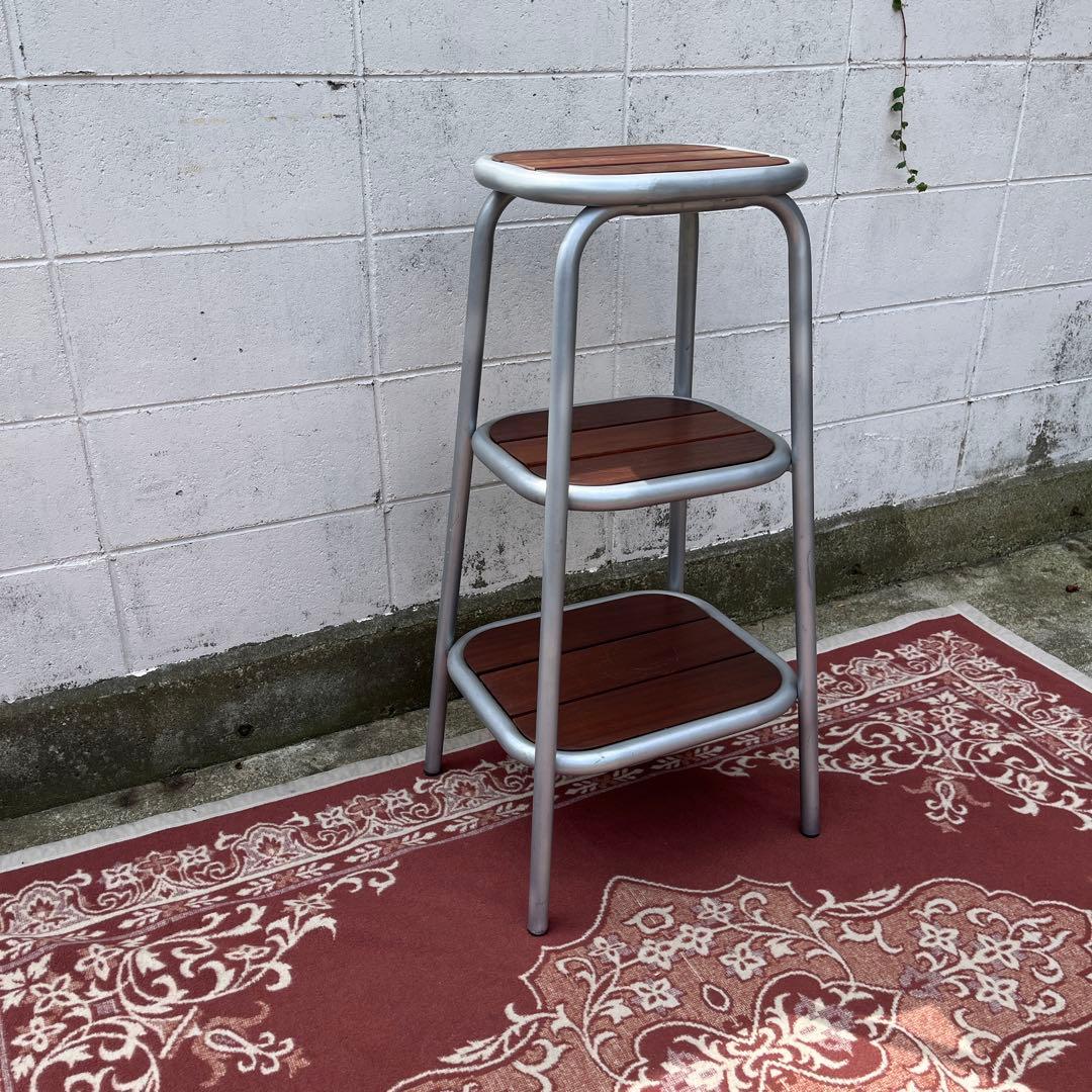 高強度 古家具◾️パイプフレーム×木製天板 3段 飾り台 ディスプレイ台 花台