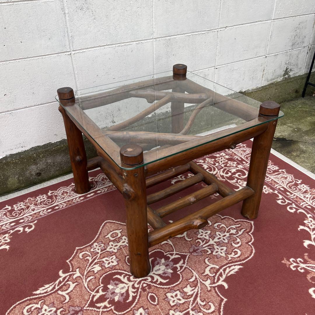 古家具ビンテージ品◾️ガラス天板 スクエア型 サイドテーブル コーヒーテーブル