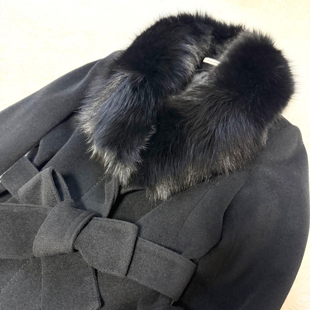 ピンキー&ダイアン ブルー フォックスファー 黒 コート アンゴラ混