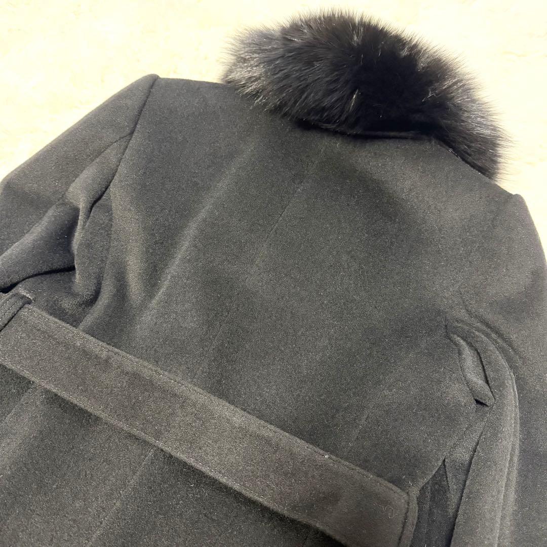 ピンキー&ダイアン ブルー フォックスファー 黒 コート アンゴラ混