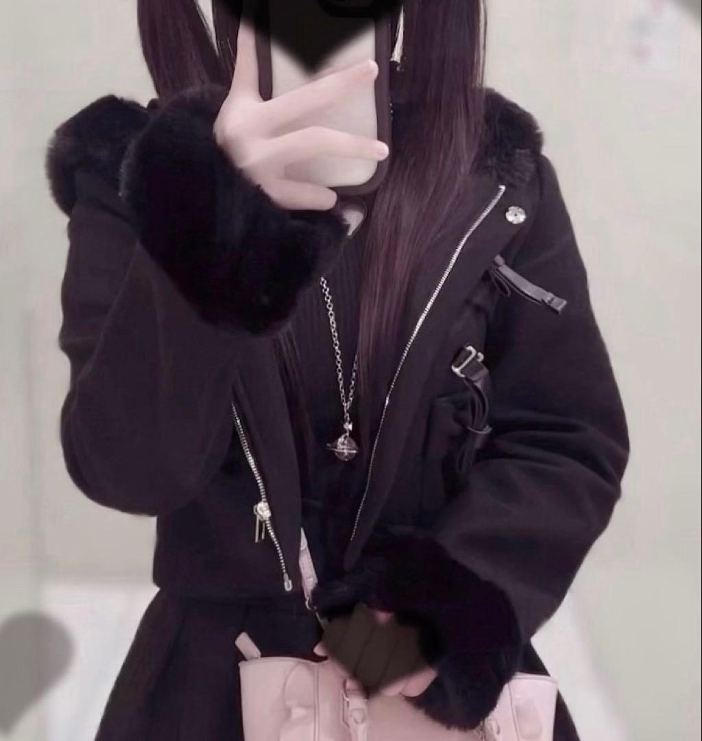 NoGenki ショートダッフルファーコート ブラック