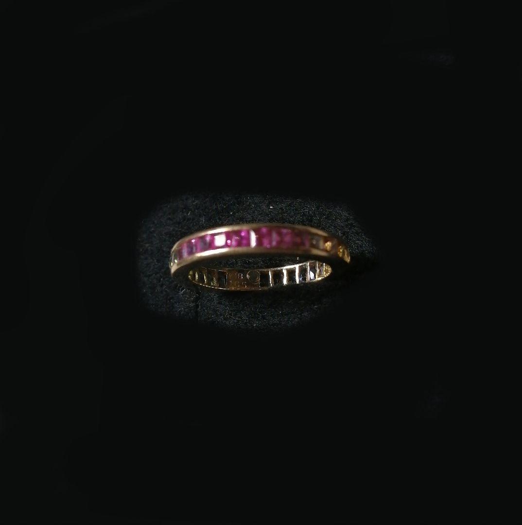 K18YG【3号】グラデーションカラーサファイア フルエタニティ ピンキーリング