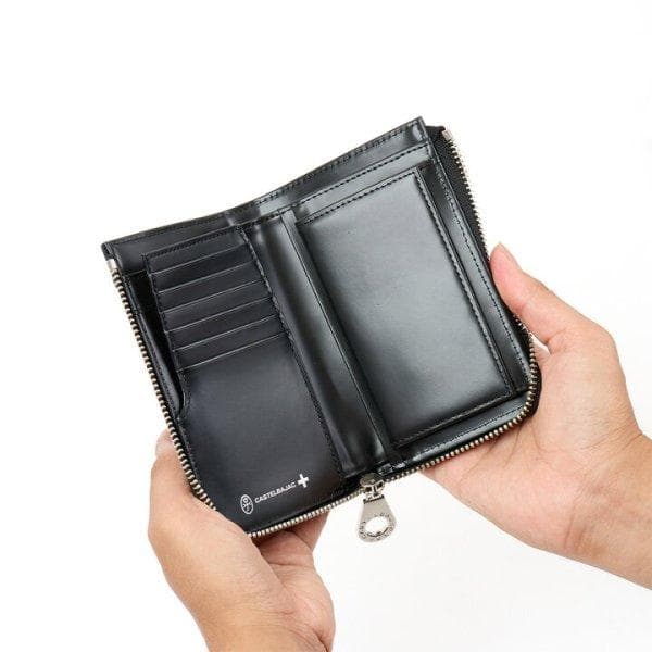 カステルバジャック 牛革 Ｌ字ジップ財布 縦型 人気デザイン ブルー