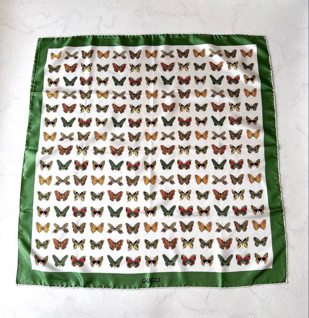 GUCCI ヴィンテージ スカーフ 蝶々 バタフライ 総柄 65cm 春
