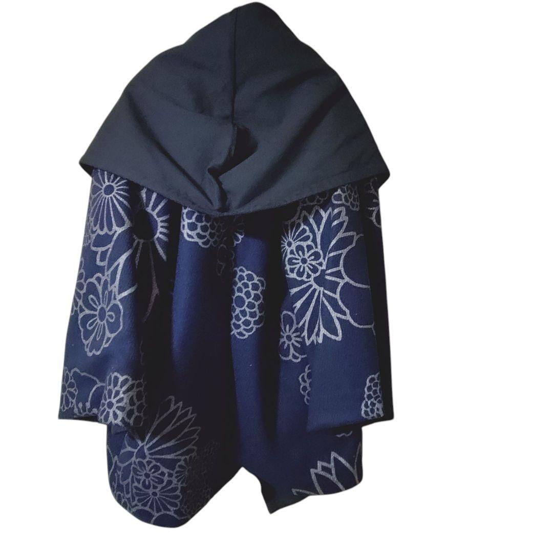Sousou 紡毛 綾織 頭巾外套 袷 金襴緞子 留紺 サイズS 新品未使用