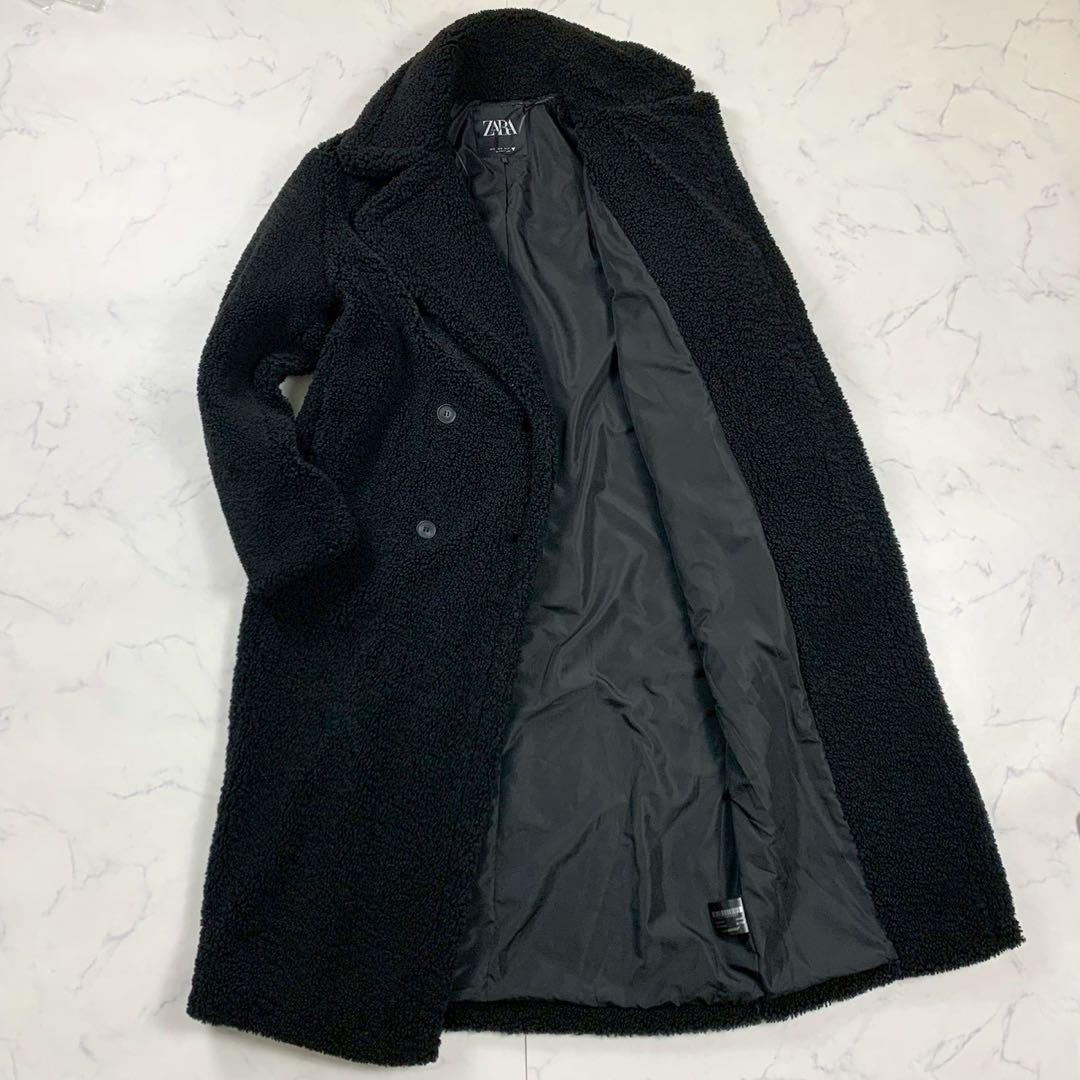 美品 ZARA ザラ エクストラロング テディベアコート M ブラック ボア