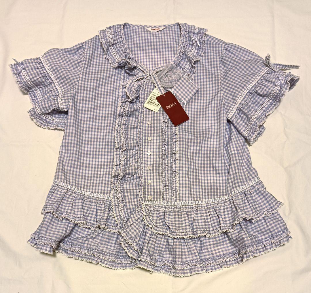 【タグ付き未使用】ピンクハウス パープル ギンガムチェック 半袖ブラウス