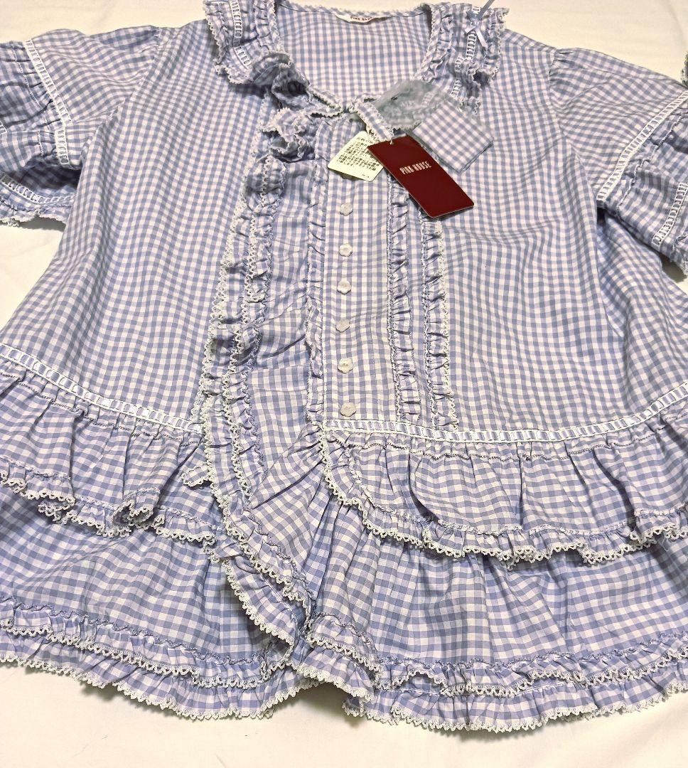 【タグ付き未使用】ピンクハウス パープル ギンガムチェック 半袖ブラウス