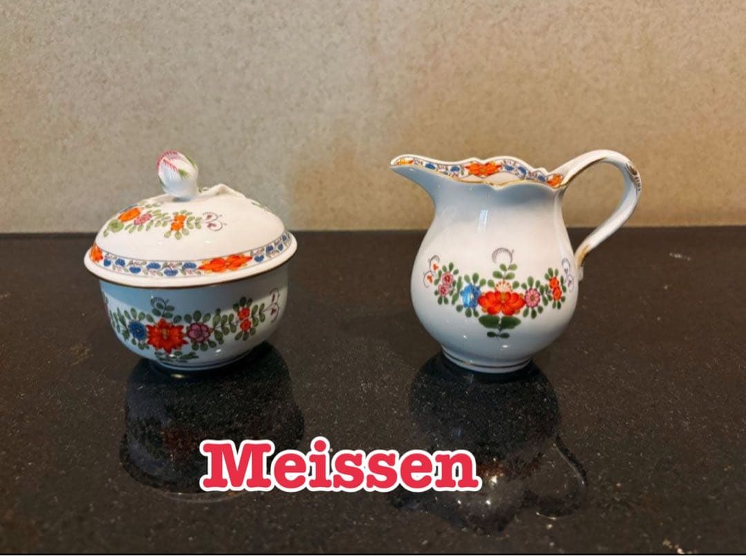 マイセン　インドの花　多彩色　柿右衛門写し　シュガーポット&クリーマー