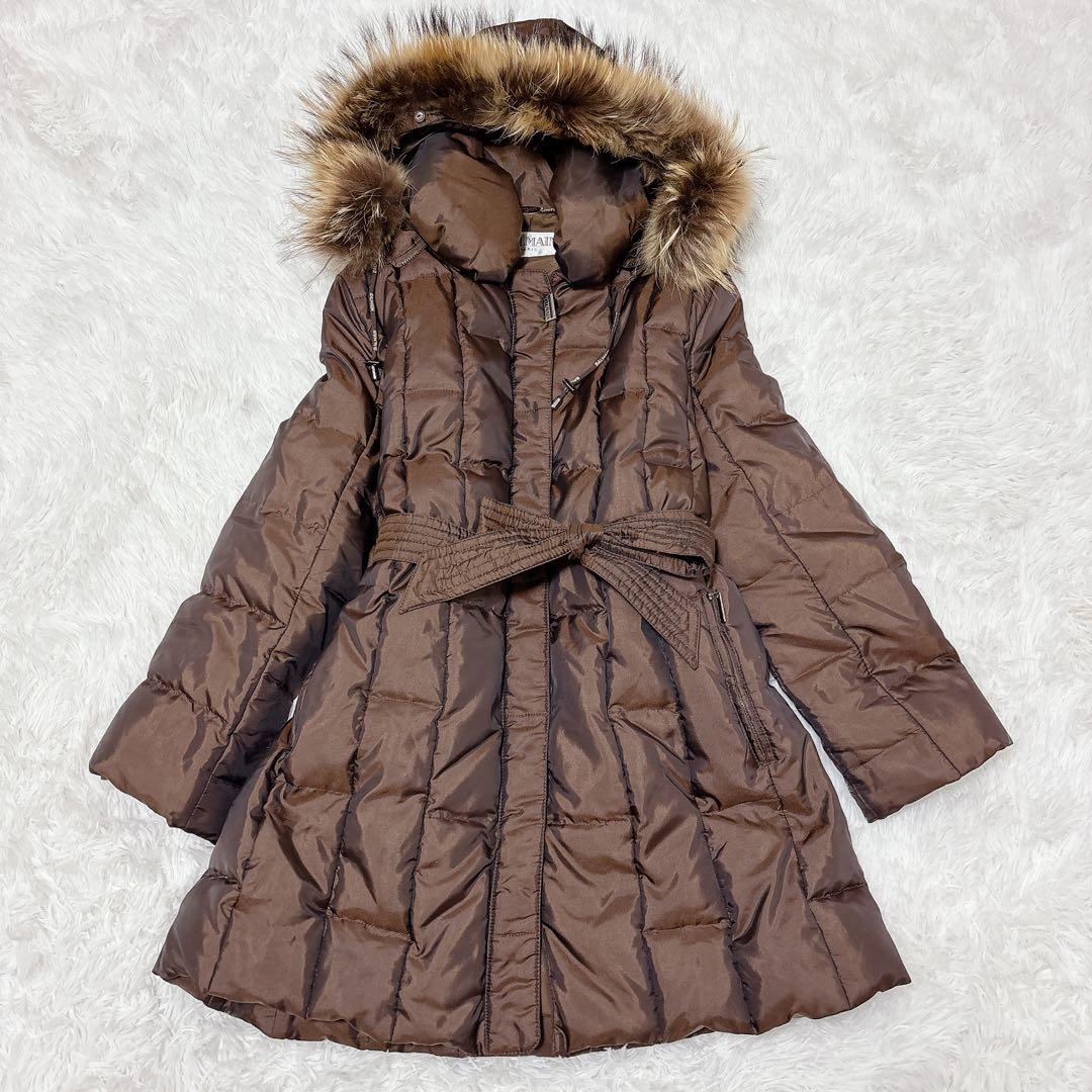 ✨美品✨バルマン　ダウンジャケット　ダウンコート　ラクーンファー　ウエストリボン