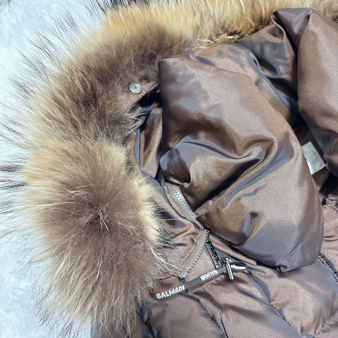 ✨美品✨バルマン　ダウンジャケット　ダウンコート　ラクーンファー　ウエストリボン