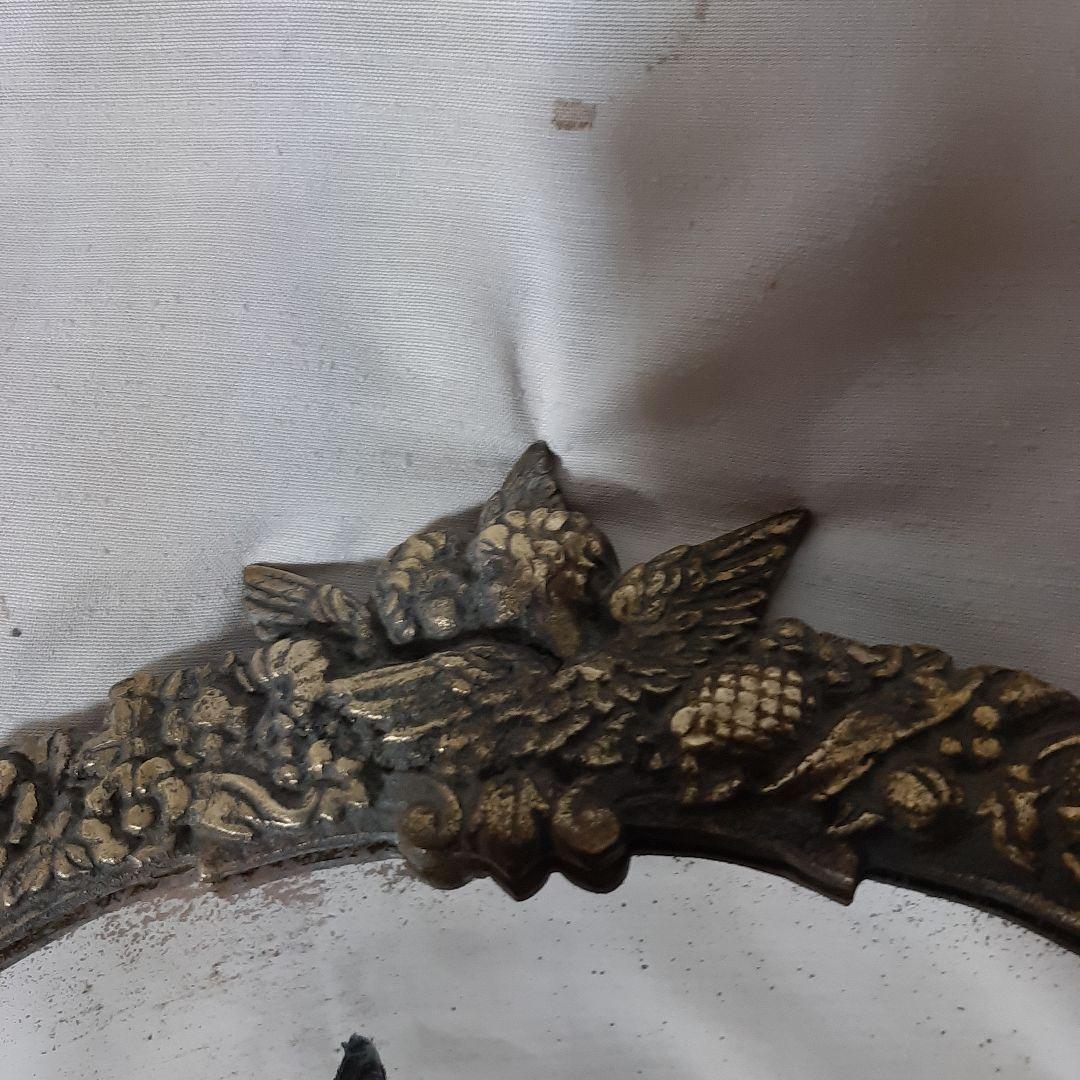 西洋アンティーク◆フランス　19世紀◆　天使レリーフ真鍮ブロンズ卓上ミラー額入り