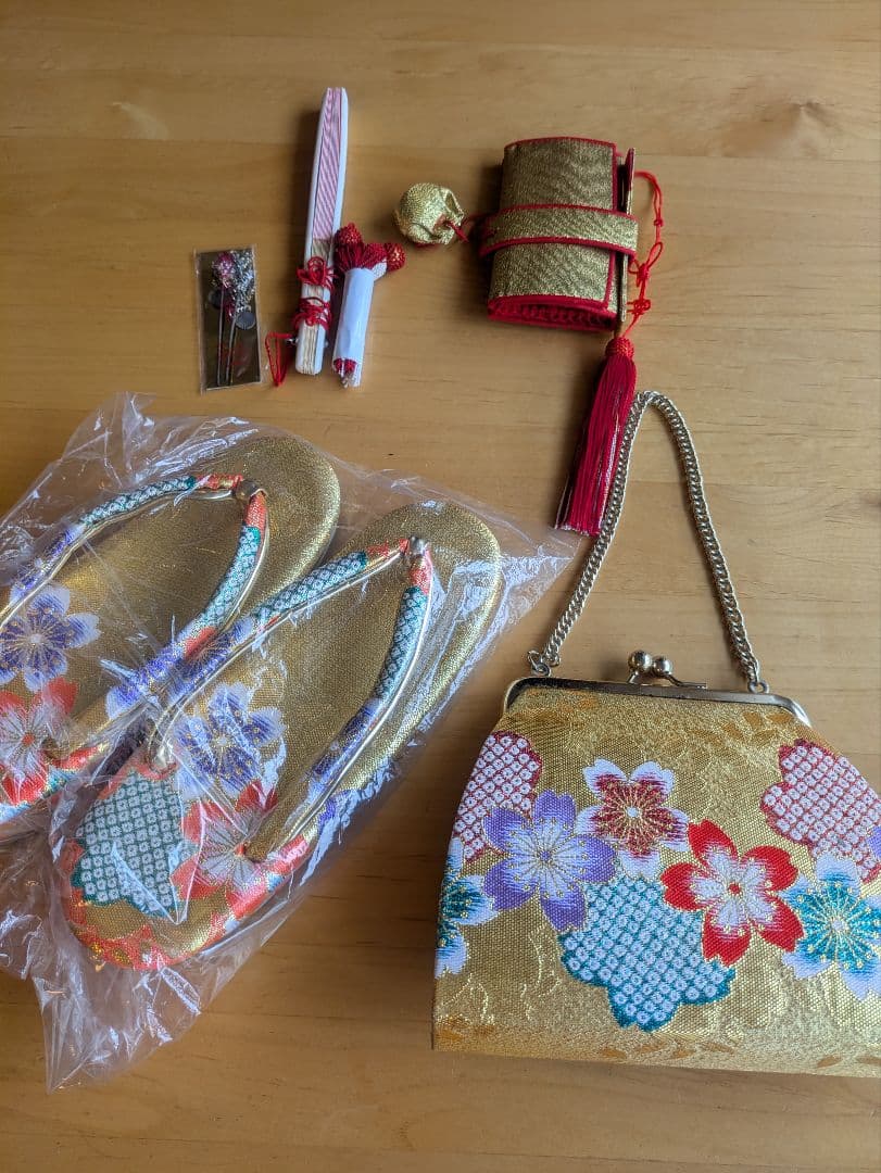 七五三　7歳　正絹　赤　着物　フルセット