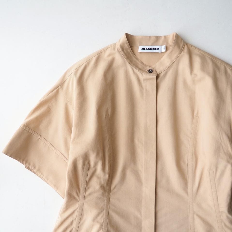 jangjawon様ジルサンダー コットンシルク バンドカラー シャツ 34