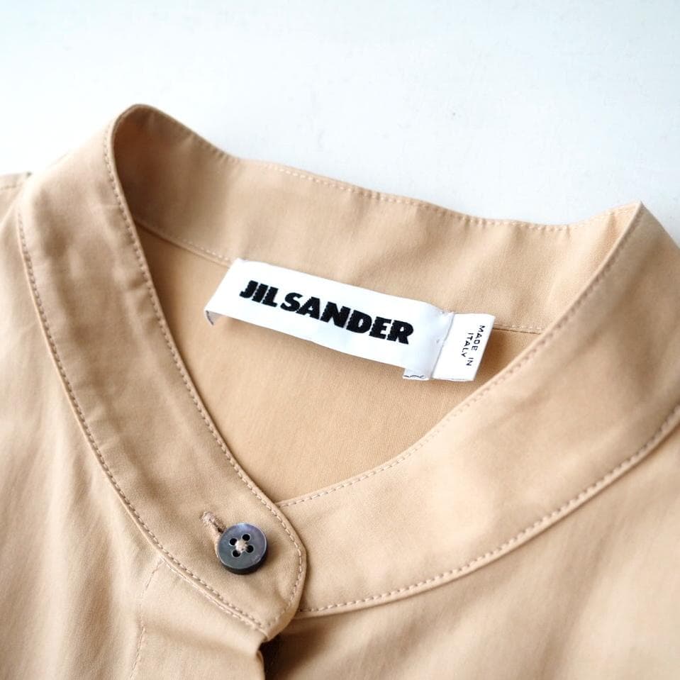 jangjawon様ジルサンダー コットンシルク バンドカラー シャツ 34