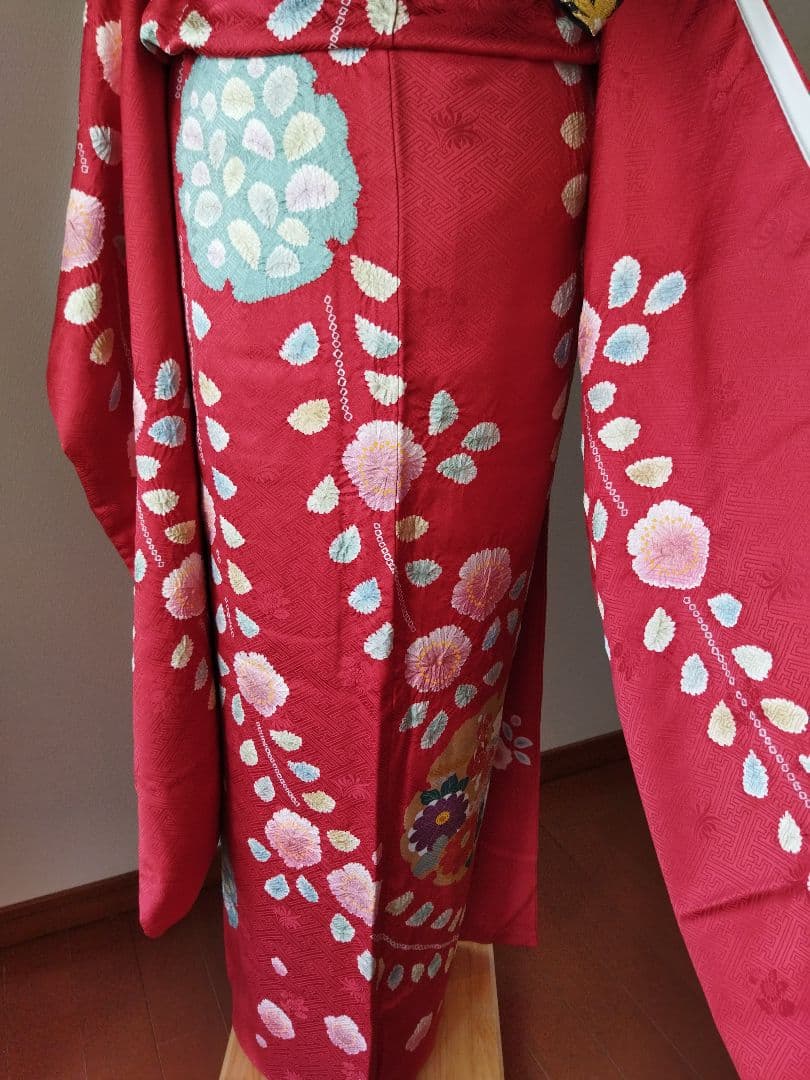 436.高級！！手仕事の花絞りと雪輪　振袖5点セット　正絹　フルセット　成人式