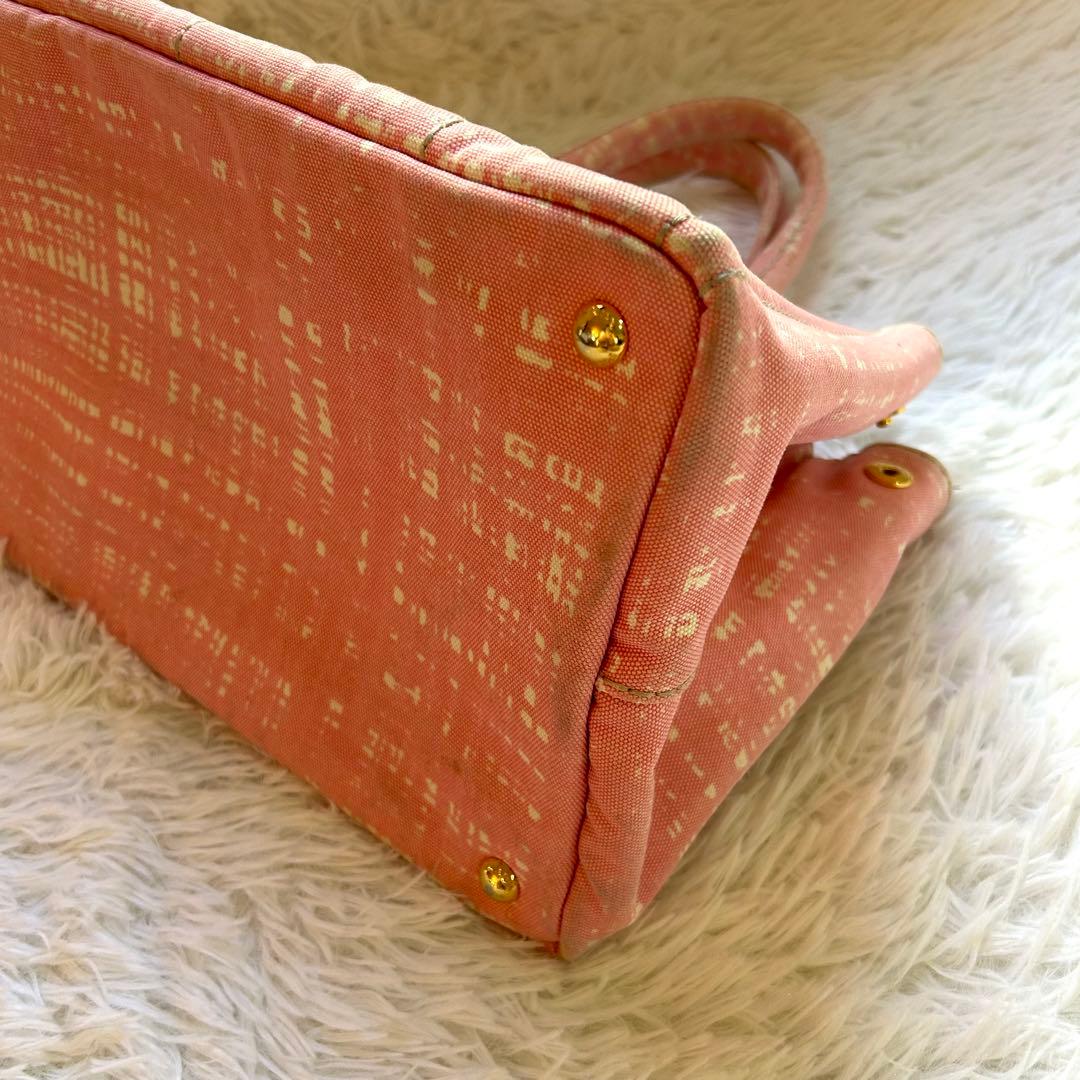 希少レア　PRADA カナパ　トートバッグ　プラダ　ピンクチェック　ゴールド金具