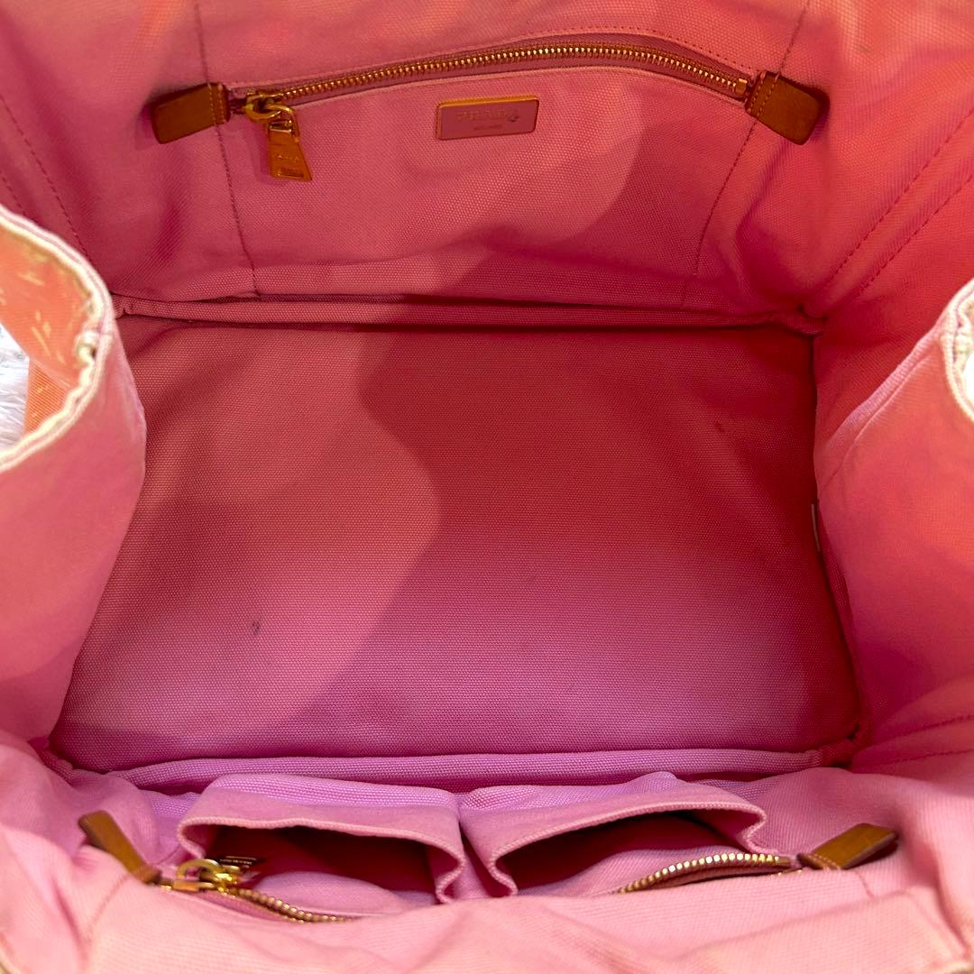 希少レア　PRADA カナパ　トートバッグ　プラダ　ピンクチェック　ゴールド金具