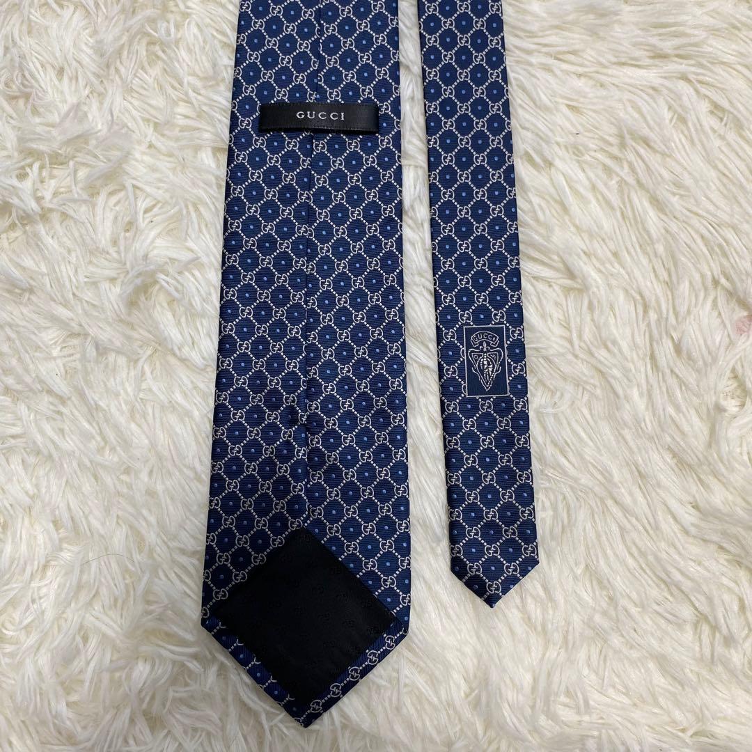 GUCCI グッチ 高級シルク ネクタイ GG柄 ネイビー 結婚式　成人式　ロゴ