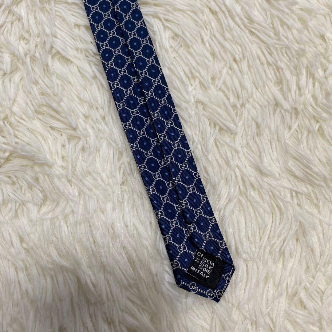 GUCCI グッチ 高級シルク ネクタイ GG柄 ネイビー 結婚式　成人式　ロゴ