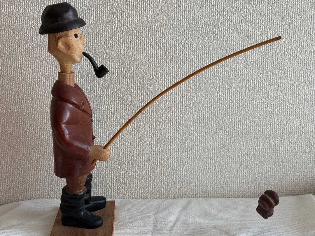 希少 イタリア ROMER ヴィンテージ木彫人形 フィッシャーマン 置物 彫刻