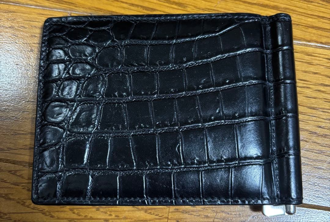 SAINT LAURENT ブラック クロコダイル 二つ折り財布 マネークリップ